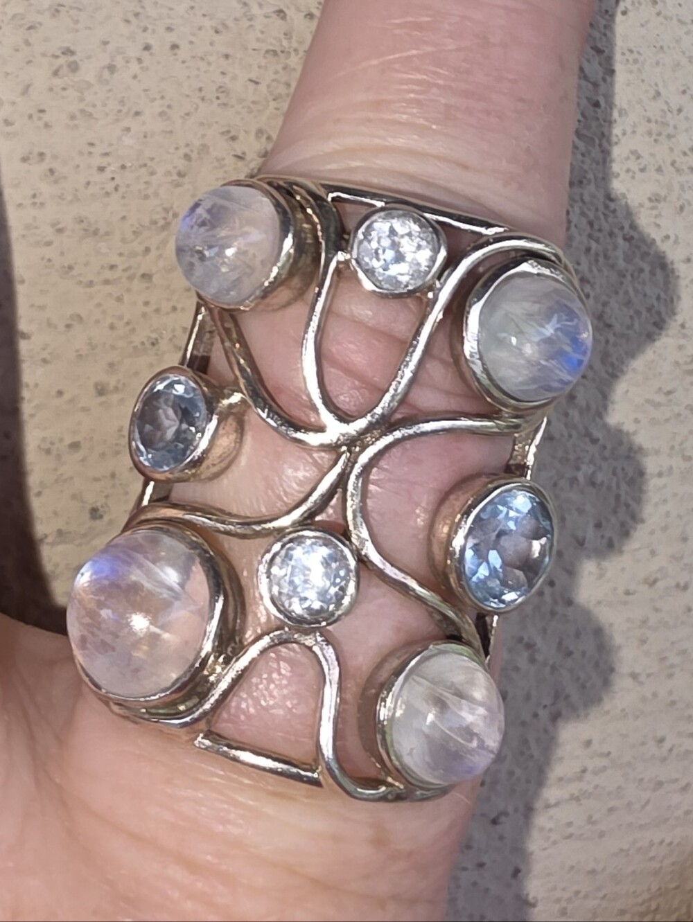 Multi-Moonstone & Topaz Gemstone Ring in 925 Solid Sterling Silver (Size 9)